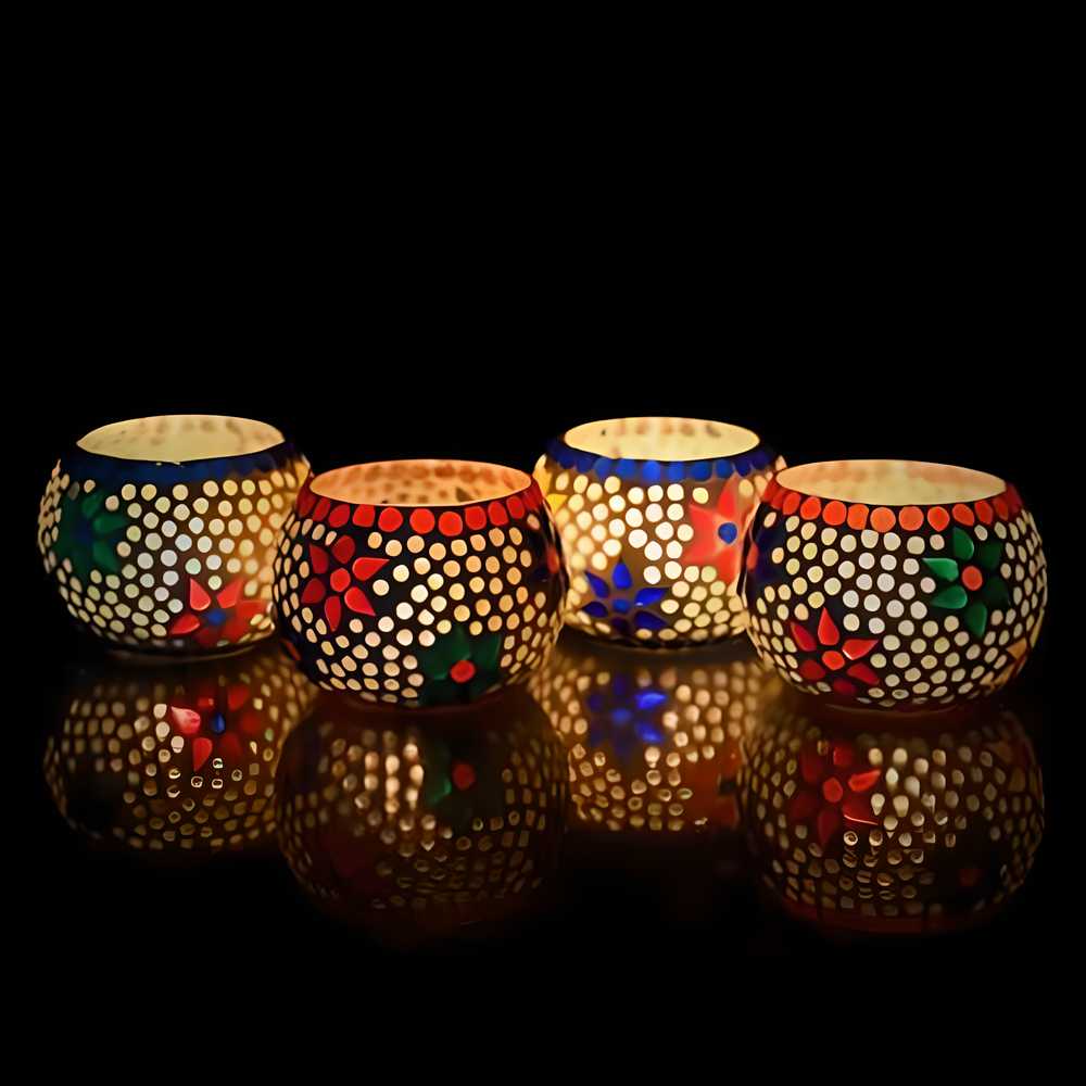 Mosaic Glass Decorative Tea Light Holder (set of 4)