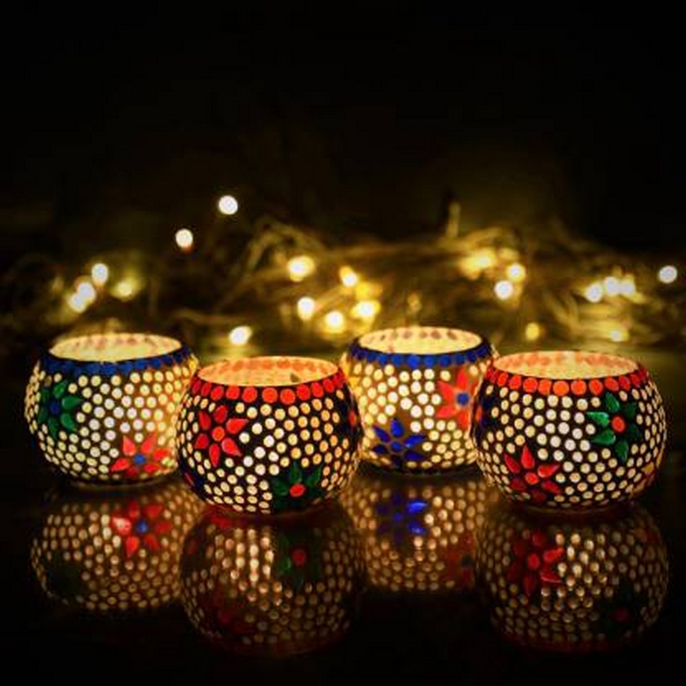 Mosaic Glass Decorative Tea Light Holder (set of 4)